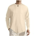 thumbnail image 1 of ZUKMRJPC Men's Linen Shirts Casual Long Sleeve Round Neck Button Up Solid Color Pullover Tees Lightweight Breathable Daily Tops, 1 of 7