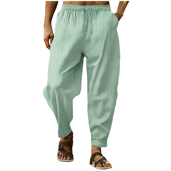 ZUKMRJPC Men's Linen Sweatpants Elastic Waist Drawstring Lightweight Breathable Loose Fit Pants Solid Color Sport Trousers with Pocket