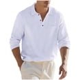 thumbnail image 1 of ZUKMRJPC Men's Long Sleeve Linen Shirts Quarter Button Collared Solid Color Golf Shirts Summer Lightweight Beach Vacation T-Shirts, 1 of 5
