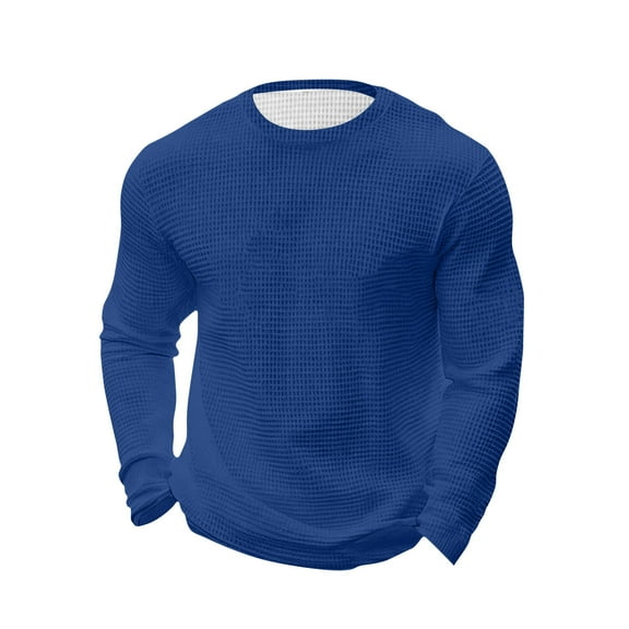 ZUKMRJPC Men's Long Sleeve Shirts Crewneck Waffle Knit Texture Pullover Tops Soft Breathable Gym Workout Athletic Basic Tee Shirts