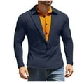 thumbnail image 1 of ZUKMRJPC Men's Long Sleeve Shirts Fake Two Pieces Stylish Lapel Button Down Pullover T-Shirts Casual Waffle Texture Base Work Tops, 1 of 5