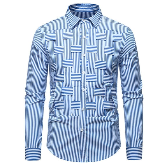 ZUKMRJPC Men's Long Sleeve Shirts Lapel Button Up Patchwork Striped Casual Regular Fit Shirts Fall Fashion Lightweight Shirts