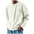 thumbnail image 1 of ZUKMRJPC Men's Long Sleeve Shirts Oversized Casual Crewneck Solid Color Pullover T-Shirts Fall Lightweight Comfy Basic Tops with Pocket, 1 of 5