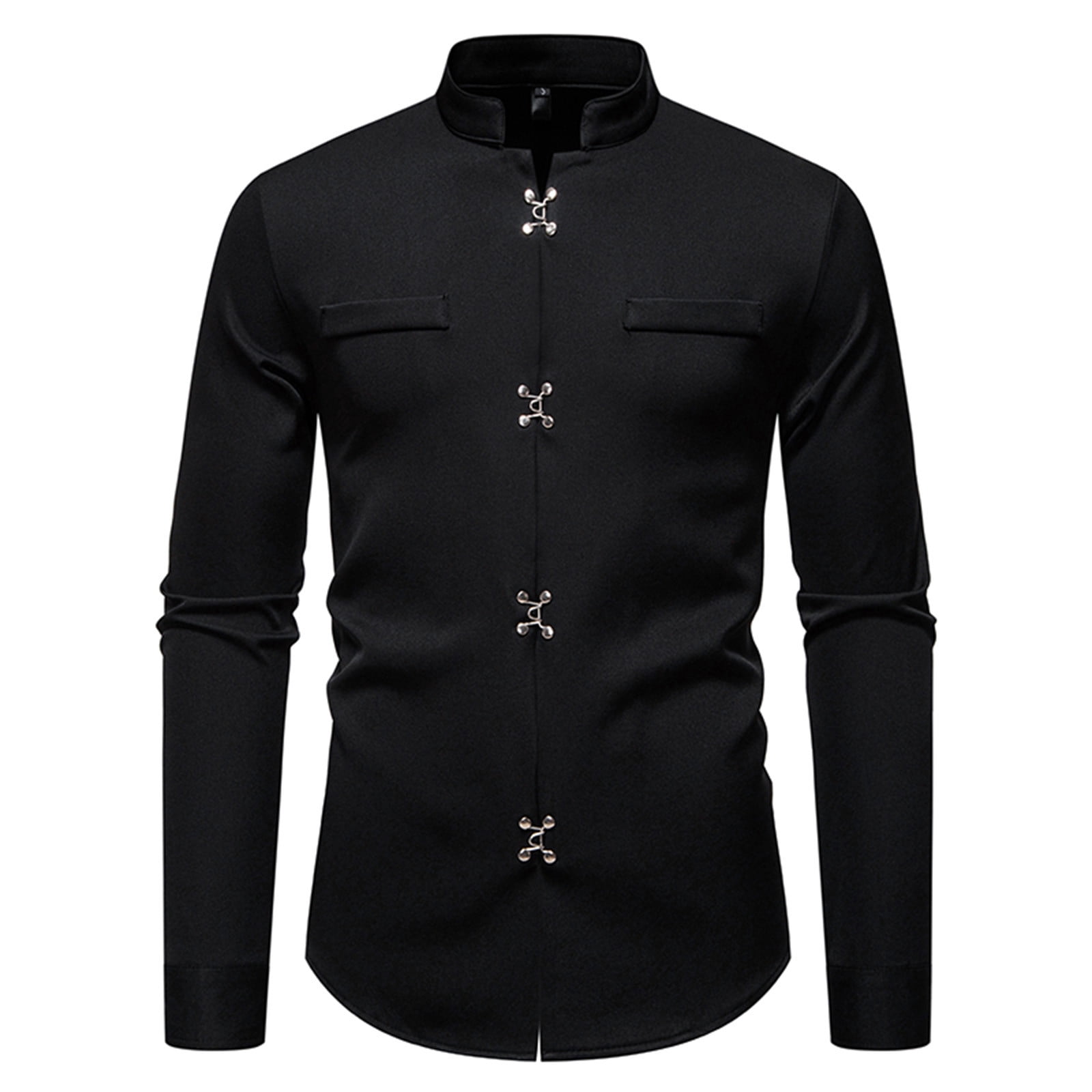 Zukmrjpc Men's Long Sleeve Shirts Stand Collar Solid Color Regular Fit Disk buckle Dress Shirts Fall Fashion Casual Shirts, Size: Small