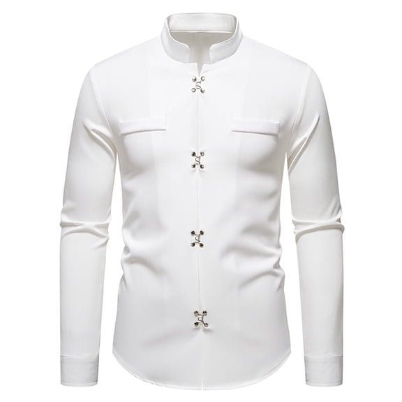 ZUKMRJPC Men's Long Sleeve Shirts Stand Collar Solid Color Regular Fit Disk buckle Dress Shirts Fall Fashion Casual Shirts