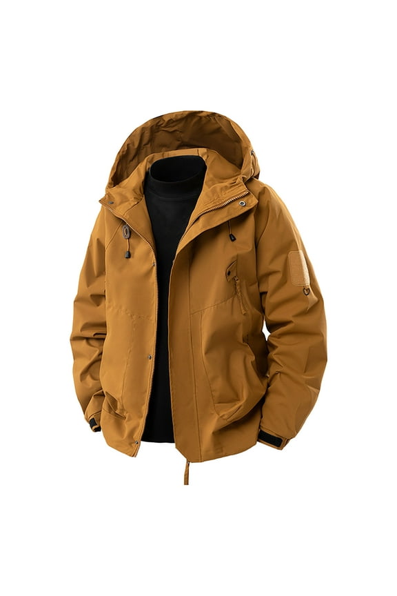Men's Outdoor Hooded Jacket Loose Fit Casual Windproof Waterproof Zipper Outwear Lightweight Hiking Work Travel
