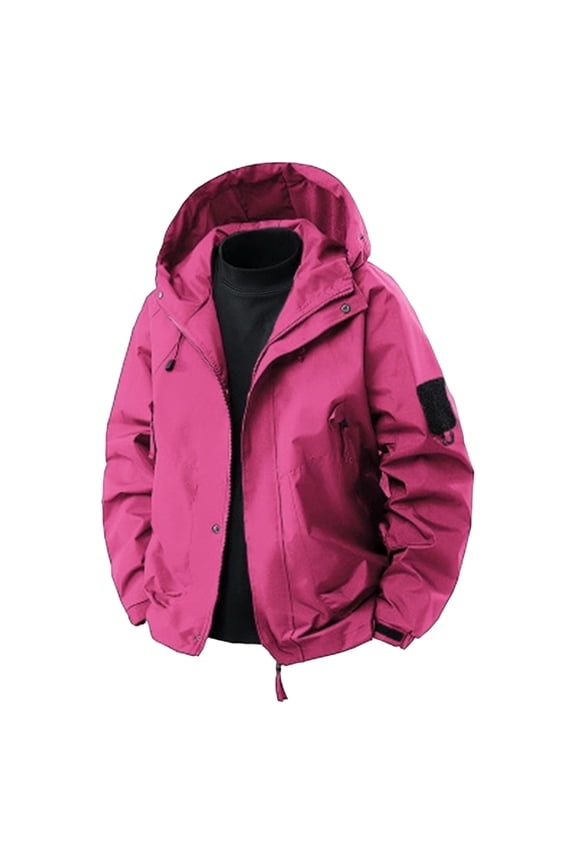 Men's Outdoor Hooded Jacket Loose Fit Casual Windproof Waterproof Zipper Outwear Lightweight Hiking Work Travel