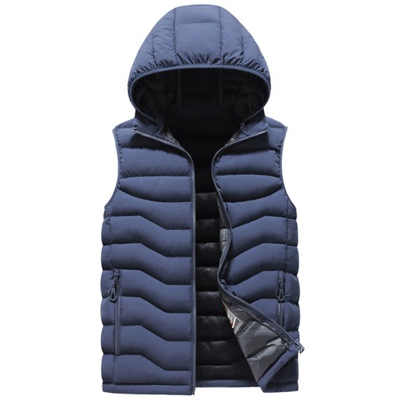 ZUKMRJPC Men's Outdoor Winter Vest Full Zipper Lightweight Removable Hood Sleeveless Padded Jacket Vests Warm Thick Outwear with Pocket