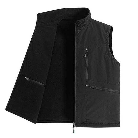 ZUKMRJPC Men's Outdoor Work Vest Lightweight Waterproof Sleeveless Zipper Stand Collar Fleece Lined Warm Vest with Multi-Pockets