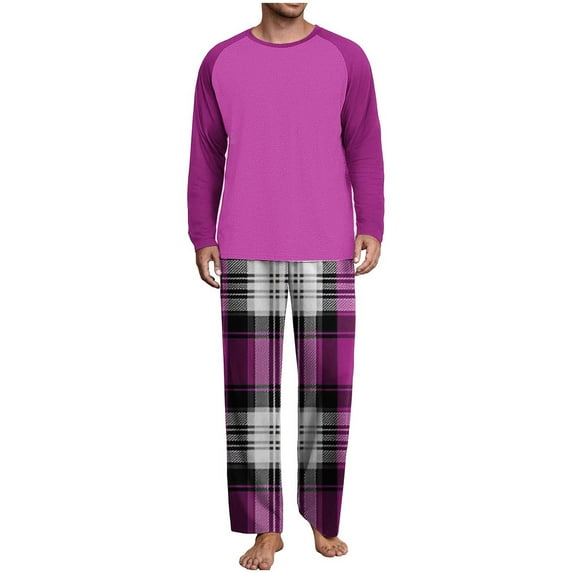 ZUKMRJPC Men's Pajama Sets Loungewear Long Sleeve Cotton Shirts and Plaid Pants Sleepwear Soft Mens Pjs Lightweight Comfy Sleep Sets
