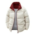 thumbnail image 1 of ZUKMRJPC Men's Patchwork Padded Jacket Lightweight Color Block Stand Collar Warm Winter Jacket Waterproof Windproof Coats with Pockets, 1 of 3