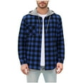 thumbnail image 1 of ZUKMRJPC Men's Patchwork Plaid Shirt Jacket Fall Long Sleeve Drawstring Button Down Hooded Jacket Casual Lightweight Comfort Tops with Pocket, 1 of 5