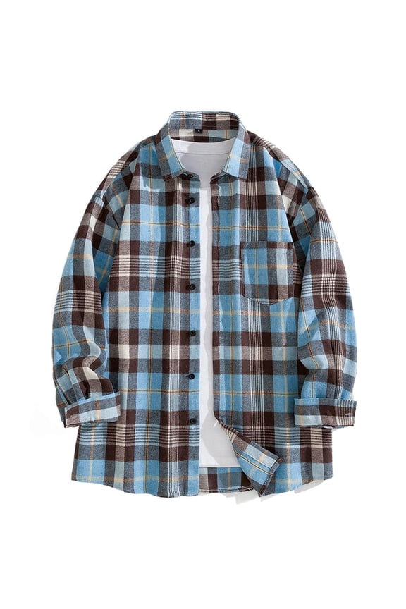 Men's Plaid Shirts Fashion Long Sleeve Button Down Lapel Flannel Shirts Jacket Lightweight Casual Work Shirts with Pocket