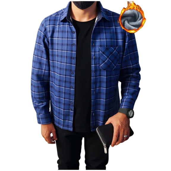 ZUKMRJPC Men's Plaid Shirts Long Sleeve Fleece Lined Warm Shirts Jackets Casual Heavyweight Lapel Button Down Thick Shirts with Pocket