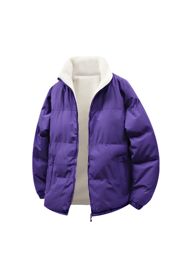 Men's Puffer Jacket Lightweight Loose Fit Stand Collar Waterproof Jacket Causal Comfy Fleece Lined Winter Warm Coats