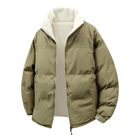 ZUKMRJPC Men's Puffer Jacket Lightweight Loose Fit Stand Collar Waterproof Jacket Causal Comfy Fleece Lined Winter Warm Coats