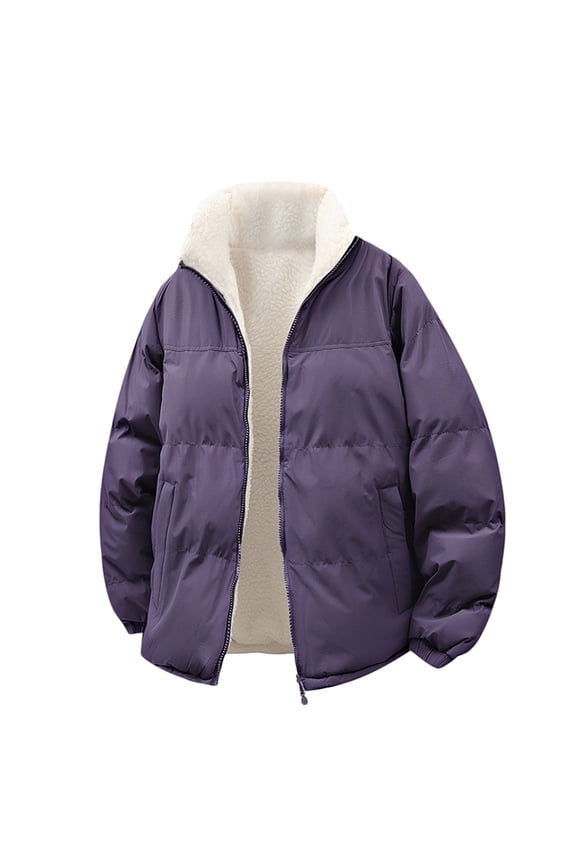 Men's Puffer Jacket Lightweight Loose Fit Stand Collar Waterproof Jacket Causal Comfy Fleece Lined Winter Warm Coats