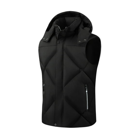 ZUKMRJPC Men's Puffer Lightweight Vest Full Zip Detachable Hat Outerwear Vest Winter Thickened Warm Outdoor Sleeveless Jacket with Pockets