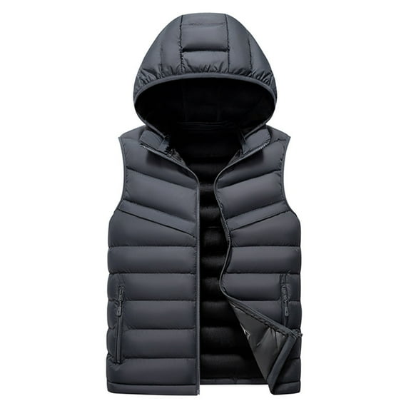 ZUKMRJPC Men's Puffer Vest Lightweight Full Zip Removable Hood Sleeveless Jacket Warm Outdoor Padded Vest with Zipper Pockets