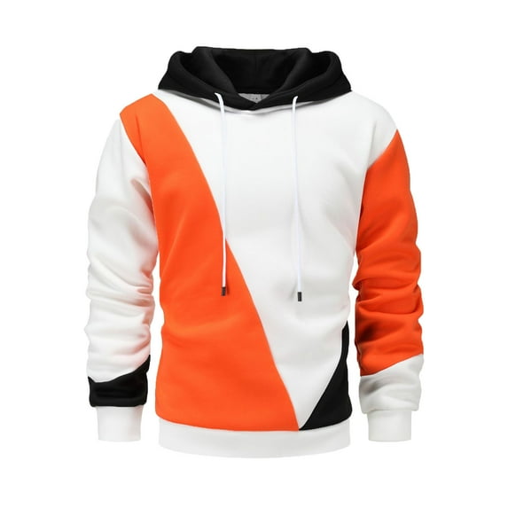 ZUKMRJPC Men's Pullover Hoodie Casual Patchwork Color Block Long Sleeve Hooded Sweatshirt with Drawstring Fall Athletic Blouses