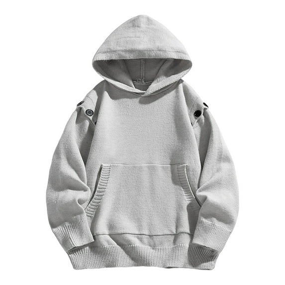 ZUKMRJPC Men's Pullover Sweater Long Sleeve Solid Color Loose Hooded Sweaters Fall Soft Lightweight Comfy Knit Tops with Kangaroo Pocket