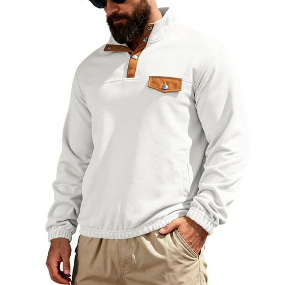 ZUKMRJPC Men's Quarter Button Sweatshirt Casual Long Sleeve Outdoor Stand Collar Pullover Sweatshirts Fall Loose Lightweight Tops