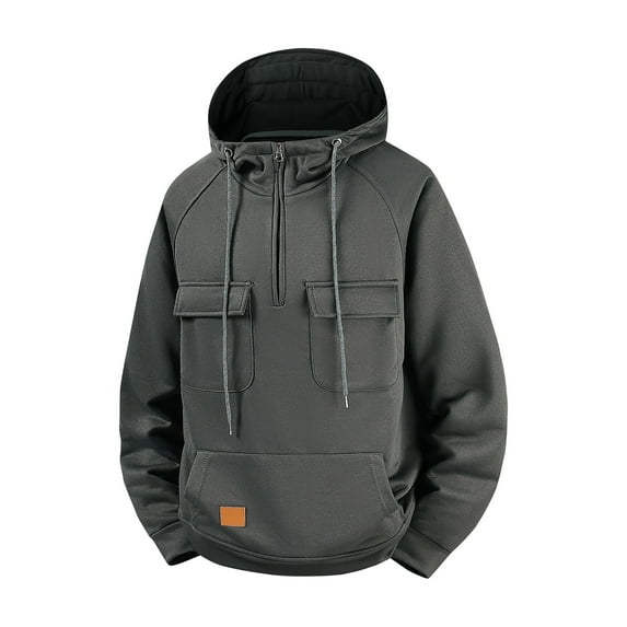 ZUKMRJPC Men's Quarter Zip Hooded Sweatshirts Casual Long Sleeve Fleece Lined Drawstring Outdoor Pullover Hoodies with Multi-Pockets