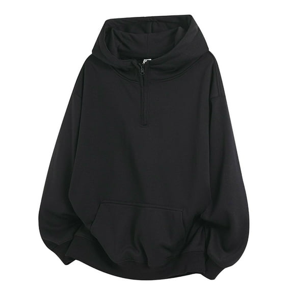 ZUKMRJPC Men's Quarter Zip Hoodies Long Sleeve Loose Fit Hooded Sweatshirt Lightweight Casual Solid Color Sport Tops with Kangaroo Pocket