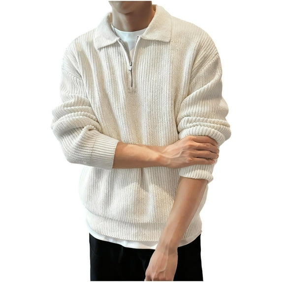ZUKMRJPC Men's Quarter Zip Pullover Sweater Long Sleeve Lapel Knitted Texture Sweaters Fall Loose Comfy Solid Color Casual Work Tops