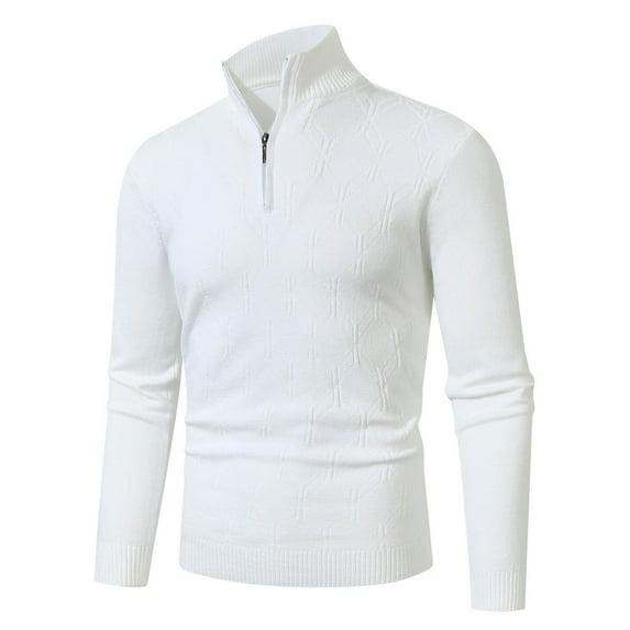 ZUKMRJPC Men's Quarter Zip Sweater Long Sleeve Stand Collar Knitted Texture Pullover Sweaters Fall Soft Comfy Solid Color Basic Work Tops