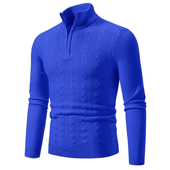 ZUKMRJPC Men's Quarter Zip Sweaters Fall Warm Long Sleeve Stand Collar Slim Fit Pullover Sweater Lightweight Solid Color Knitted Sweaters