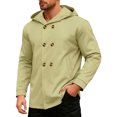 thumbnail image 1 of ZUKMRJPC Men's Short Hooded Overcoat Solid Color Casual Double Breasted Pea Coats Winter Warm Loose Mid Long Windbreaker with Pockets, 1 of 3
