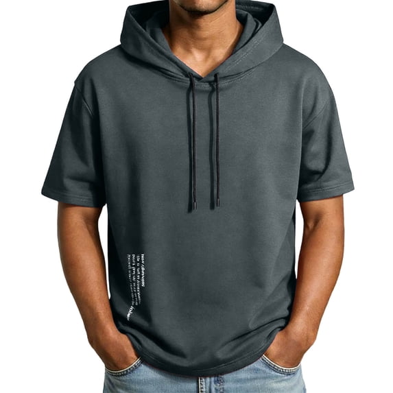 ZUKMRJPC Men's Short Sleeve Hoodies Solid Color Drawstring Workout Pullover Sweatshirt Casual Lightweight Summer Athletic Gym Beach Tops