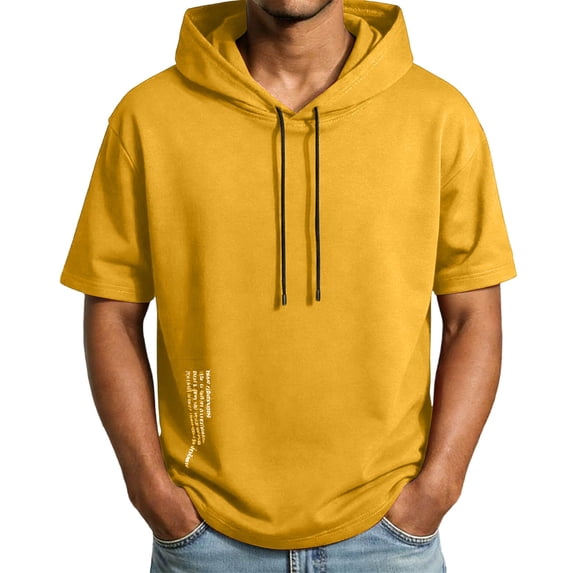 ZUKMRJPC Men's Short Sleeve Hoodies Solid Color Drawstring Workout Pullover Sweatshirt Casual Lightweight Summer Athletic Gym Beach Tops