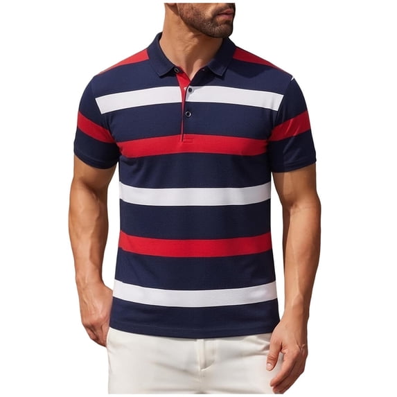 ZUKMRJPC Men's Striped Golf Shirts Classic 3 Buttons Collar Casual Summer Basic Tops Regular Fit Soft Comfortable Business Work Tops