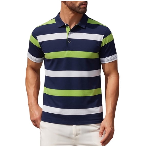 ZUKMRJPC Men's Striped Golf Shirts Classic 3 Buttons Collar Casual Summer Basic Tops Regular Fit Soft Comfortable Business Work Tops