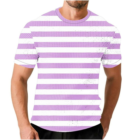 ZUKMRJPC Men's Striped Short Sleeve T-Shirt Classic Vintage Crewneck Tees Slim Fit Casual Lightweight Waffle Knit Textured Tops
