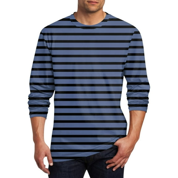 ZUKMRJPC Men's Striped T-Shirt Casual Crewneck Long Sleeve Cotton Shirts Athletic Workout Daily Basic Pullover Tee Tops