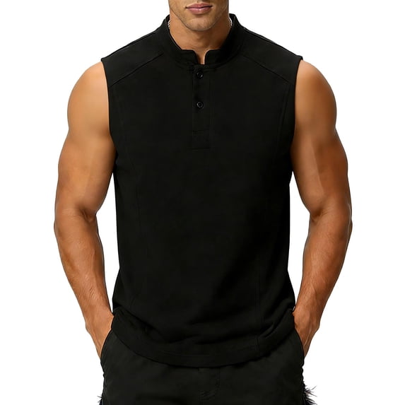 ZUKMRJPC Men's Tank Tops Quarter Button Solid Color Casual Summer Sleeveless Basic Tees Loose Fit Breathable Athletic Workout Shirts