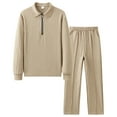 thumbnail image 1 of ZUKMRJPC Men's Tracksuit 2 Piece Quarter Zip Long Sleeve Knit Textured Tops Jogging Pants Suits Solid Color Casual Athletic Outfits Sets, 1 of 2