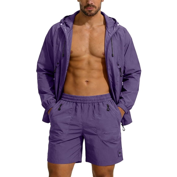 ZUKMRJPC Men's Tracksuits 2 Piece Full Zip Long Sleeve Hoodies and Shorts Casual Beach Vacation Sun Protection Sets with Pockets