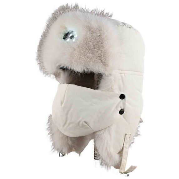 ZUKMRJPC Men's Trapper Hat Windproof Winter Warm Faux Fur Trooper Hats Removable Face Mask Ear Protection Hunting Outdoor Hat with Searchlight