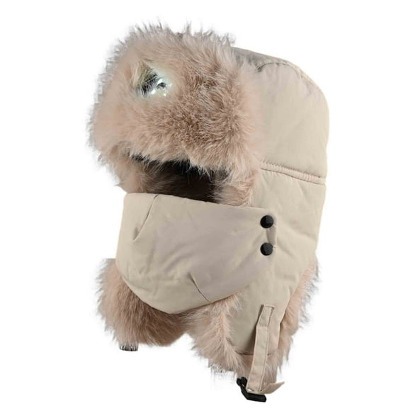ZUKMRJPC Men's Trapper Hat Windproof Winter Warm Faux Fur Trooper Hats Removable Face Mask Ear Protection Hunting Outdoor Hat with Searchlight