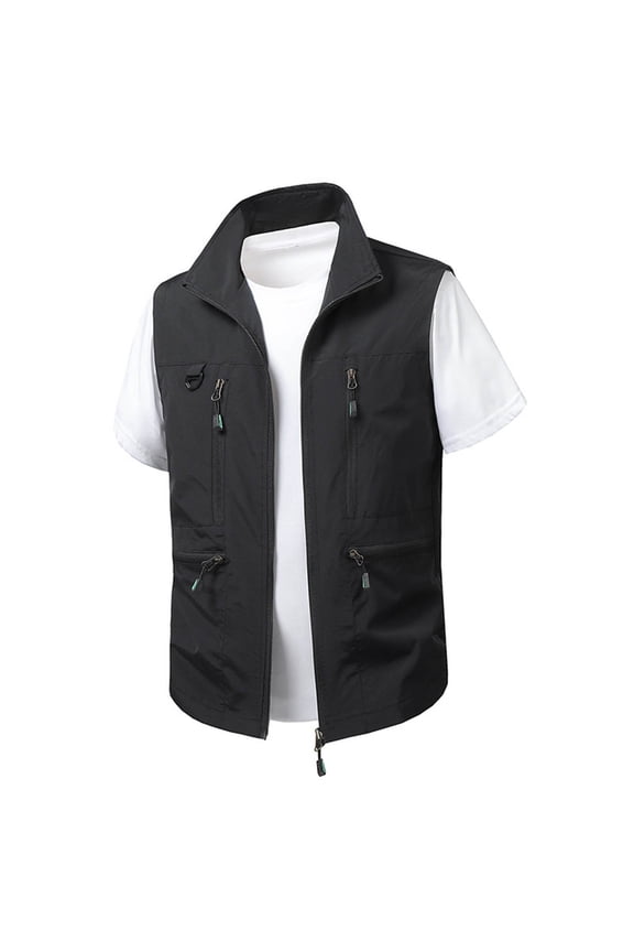 Men's Travel Fishing Vest Plus Size Lightweight Breathable Sleeveless Zipper Stand Collar Thin Outdoor Work Vest With Multi-Pockets