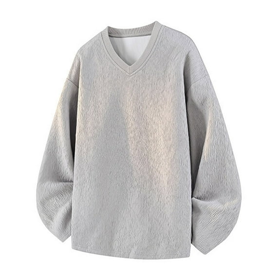 ZUKMRJPC Men's V Neck Shirts Casual Loose Solid Color Thermal Fleece Lined Pullover Tees Fall Winter Long Sleeve Warm Base Layer Tops