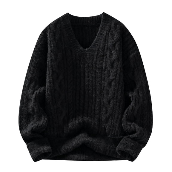 ZUKMRJPC Men's V Neck Sweater Solid Color Casual Loose Fit Chunky Pullover Sweaters Fall Winter Soft Comfortable Warm Basic Knitted Tops