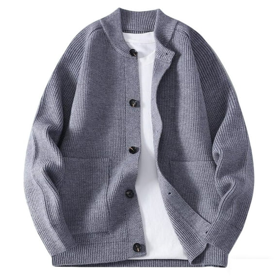 ZUKMRJPC Men's Vintage Cardigan Sweaters Crewneck Button Up Loose Fit Casual Knitted Texture Sweater Fall Lightweight Cozy Outwear with Pocket