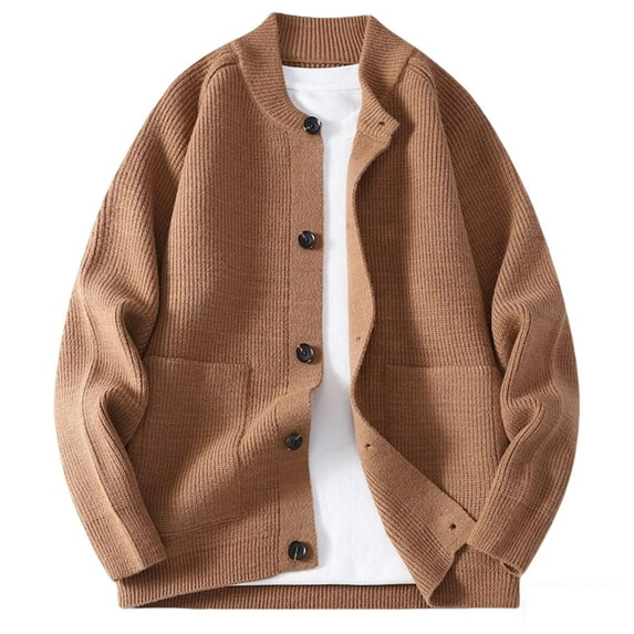 ZUKMRJPC Men's Vintage Cardigan Sweaters Crewneck Button Up Loose Fit Casual Knitted Texture Sweater Fall Lightweight Cozy Outwear with Pocket