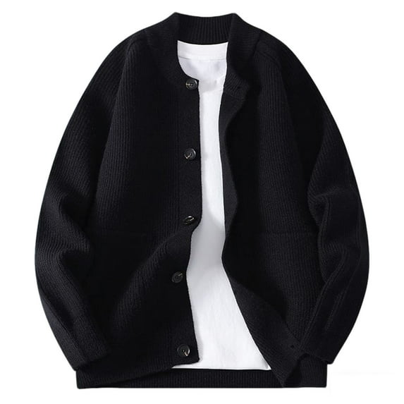 ZUKMRJPC Men's Vintage Cardigan Sweaters Crewneck Button Up Loose Fit Casual Knitted Texture Sweater Fall Lightweight Cozy Outwear with Pocket