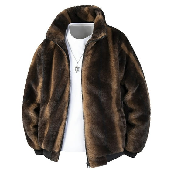 ZUKMRJPC Men's Vintage Double-Side Fleece Coat Full Zipper Stand Collar Warm Soft Winter Coats Casual Long Sleeve Loose Fit Thick Jacket